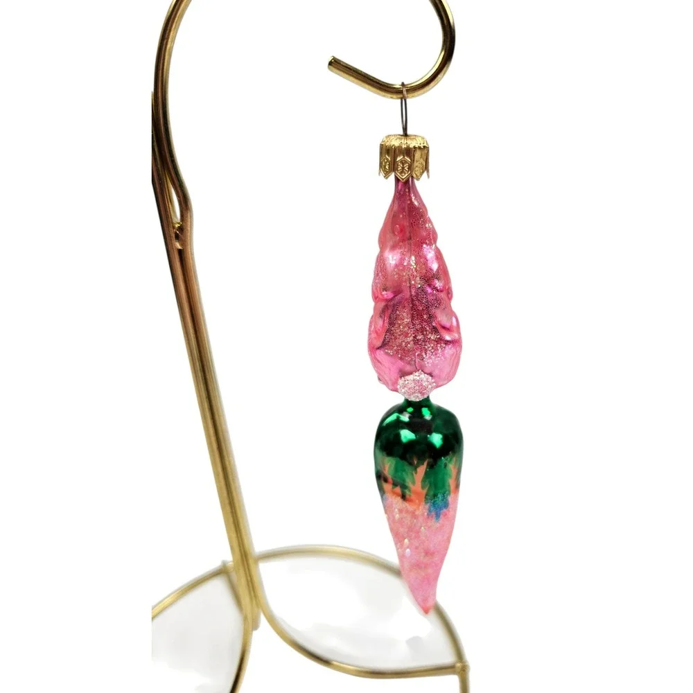 Rare Vtg Christopher Radko Pink Bunny Hop w/ Carrot‎ Glass Ornament